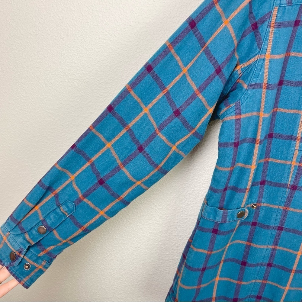 Duluth Women's Large Free Swingin' Lined Flannel Shirt Jacket Shacket Plaid Blue - Picture 11 of 16